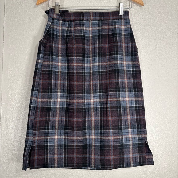 70s Vintage Union A Line Wool Skirt Size XS Plaid Purple School Girl Uniform - Picture 4 of 6